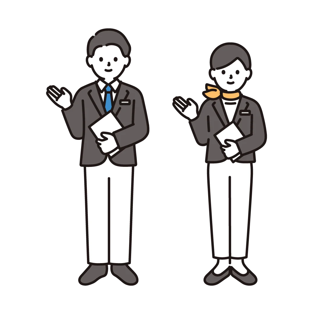 Illustration of hotel reception staff showing a guest the way