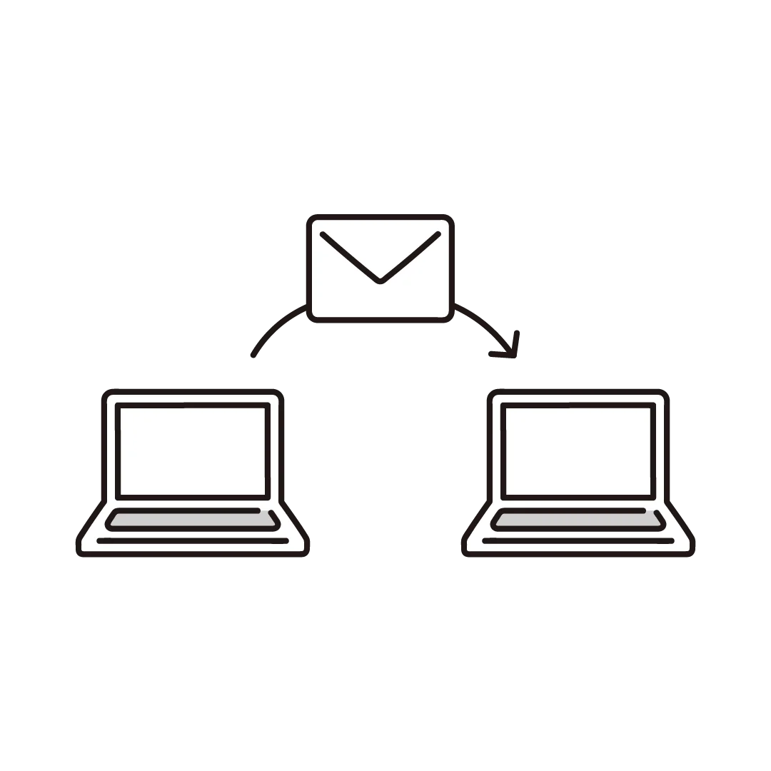 Illustration of an envelope leaving a tray, sending a message