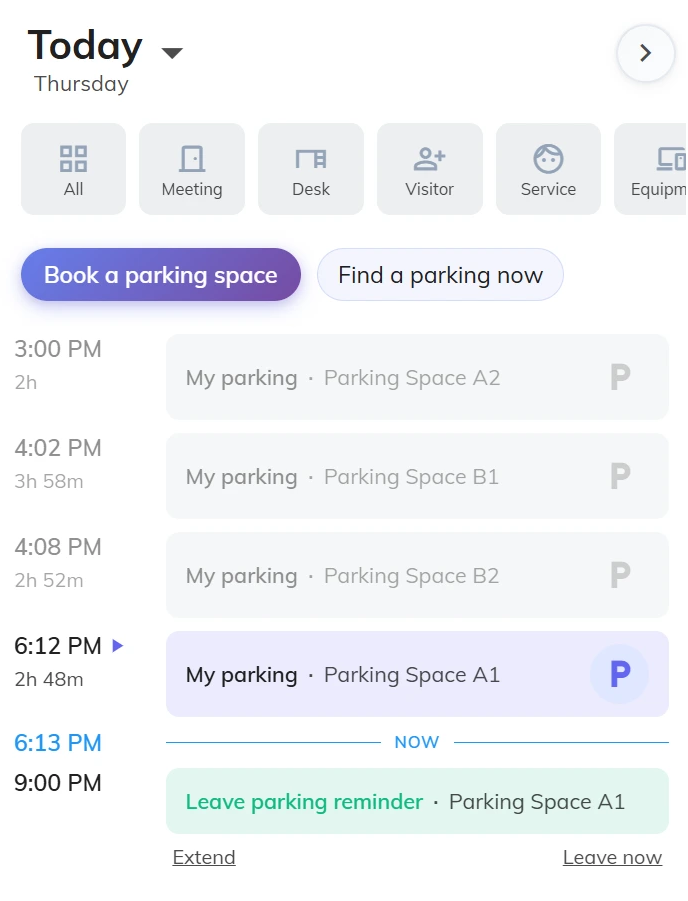 Parking Booking List