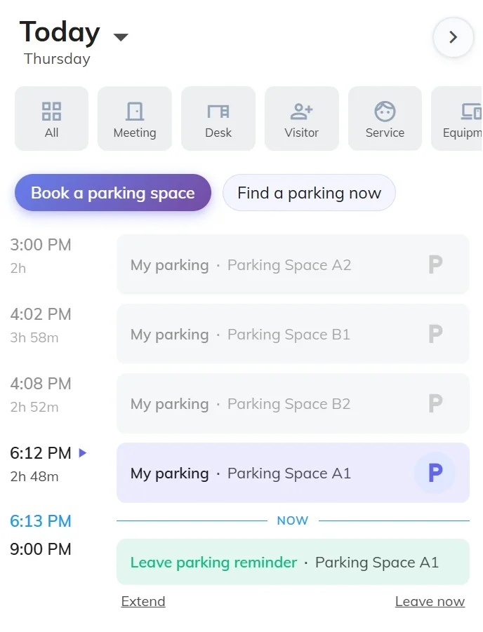 Parking Booking List
